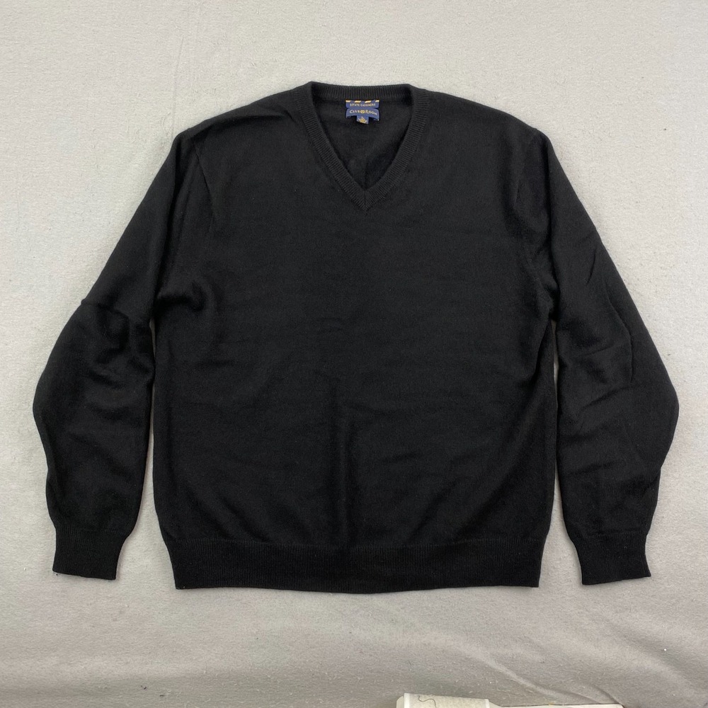 Club Room Estate 100% Cashmere Mens Large V Neck Sweater Black Soft